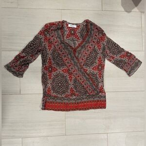 Bailey 44 Red and Black Paisley Wrap-Style Blouse size Small